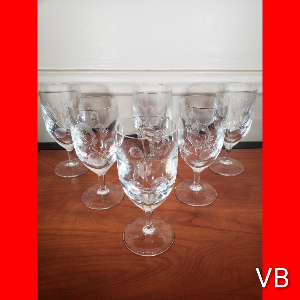 Vintage German Lead Crystal Wine Glasses Set of 6.